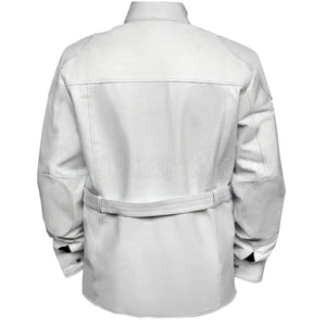 Men Women White Real Leather Jacket with Belt