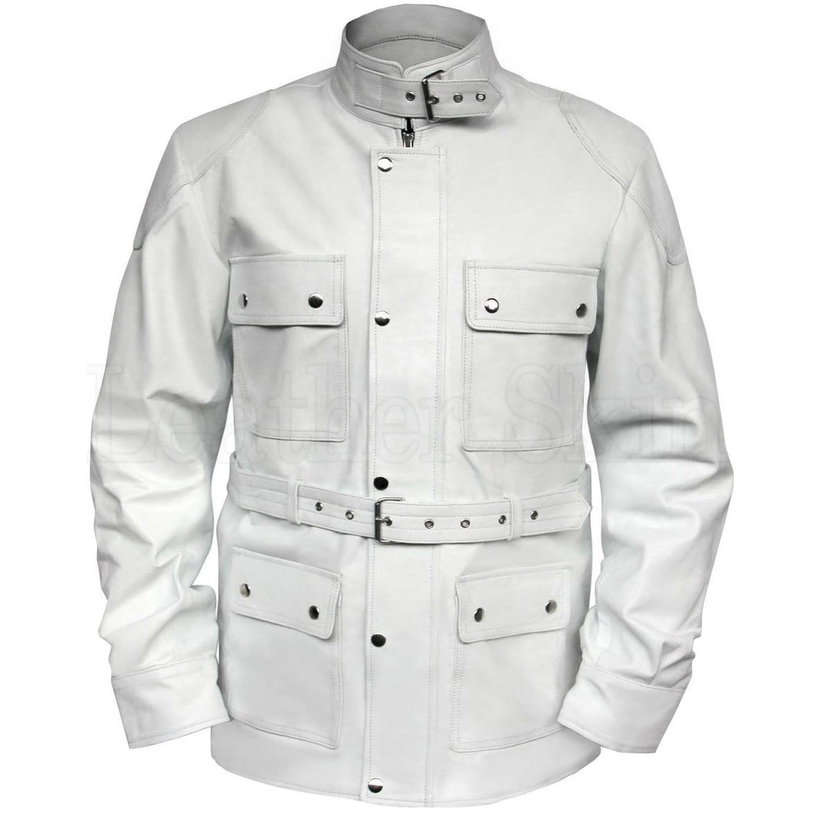 【超お買い得！】 Leather Skin Jacket Leather Genuine Belted Bane White Men ジャケット・アウター