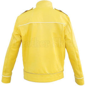 Yellow Military Unisex Genuine Leather Jacket (Back)