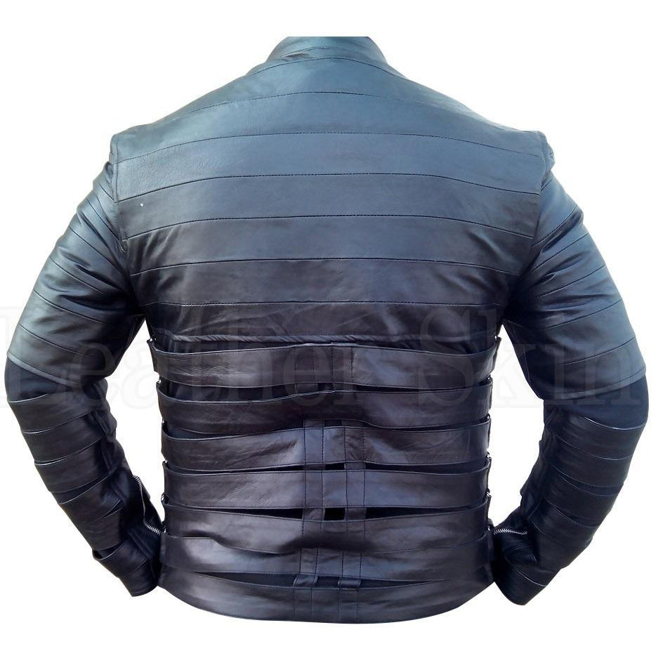 Layered Men Genuine Real Leather Jacket in Black Color