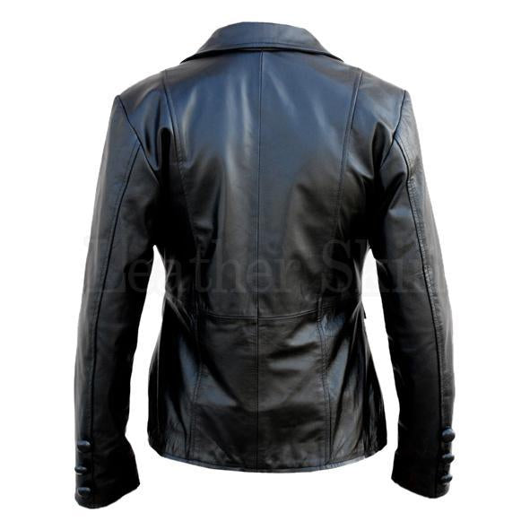 Leather Skin Women Black Brando Button Style Genuine Leather Jacket
