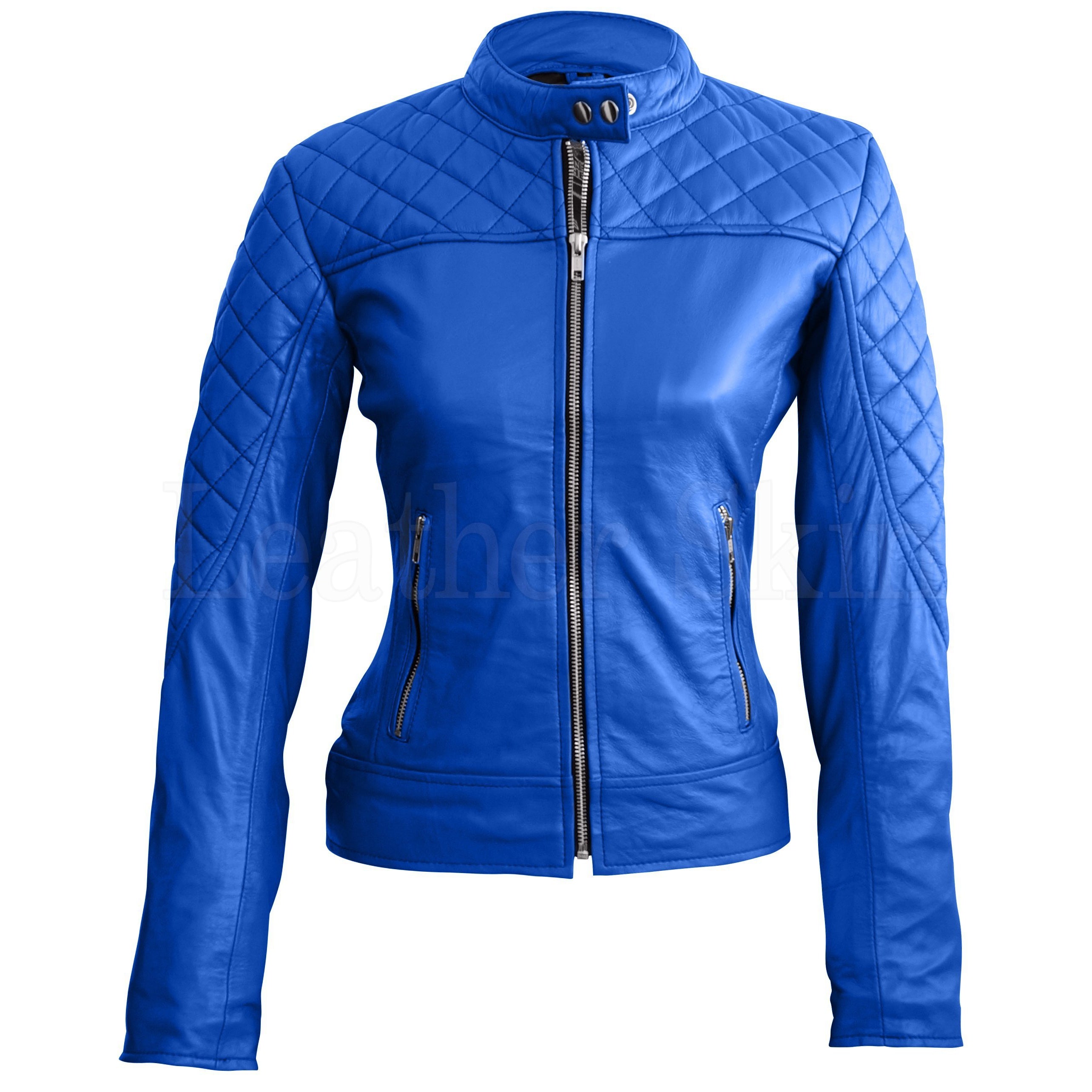 Blue Quilted Stylish Genuine Leather Jacket Leather Skin Shop