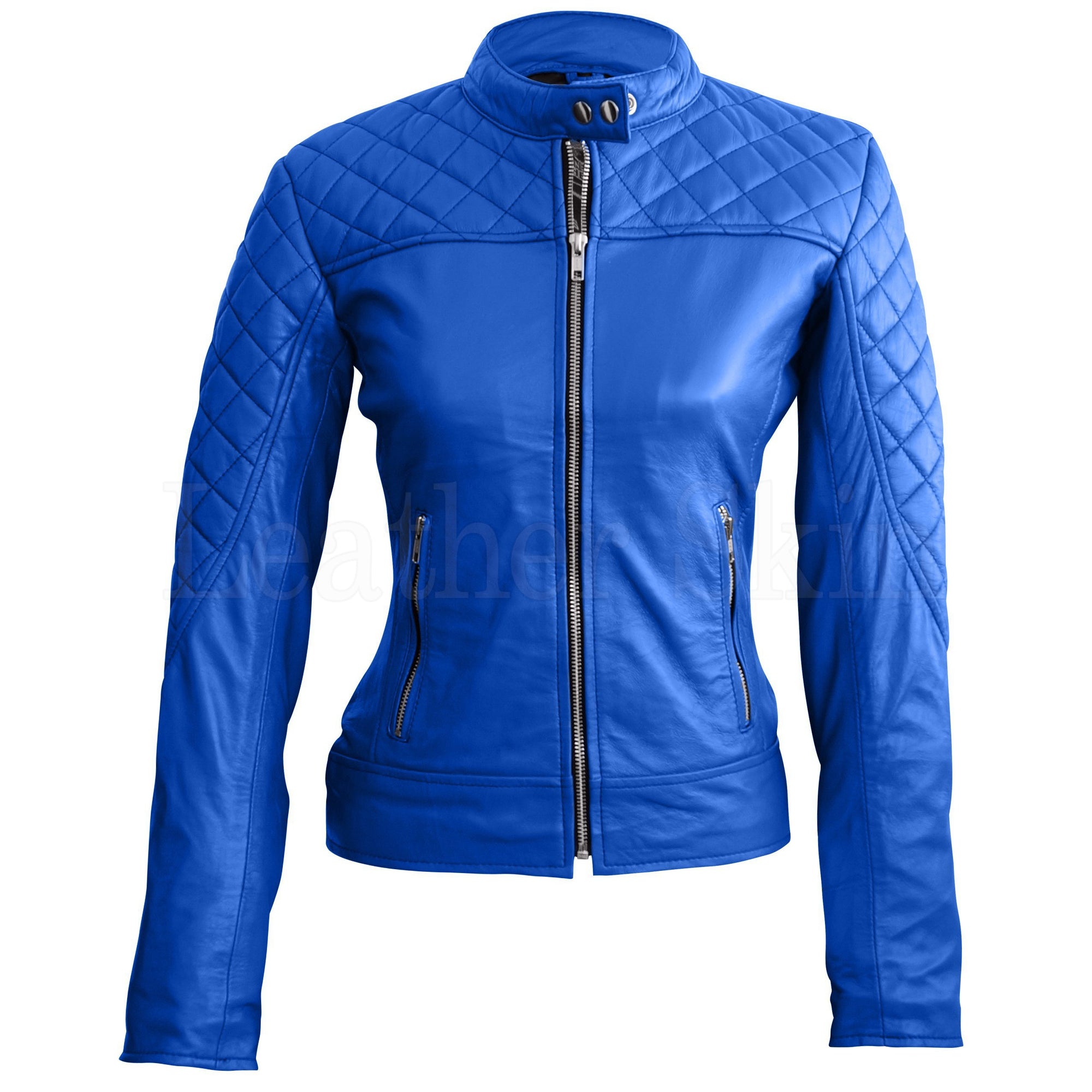 Leather Skin Women Blue Quilted Sexy Stylish Premium Genuine Leather Jacket