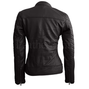Leather Skin Women Black Quilted Genuine Leather Jacket