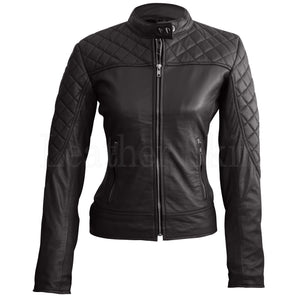 Leather Skin Women Black Quilted Genuine Leather Jacket