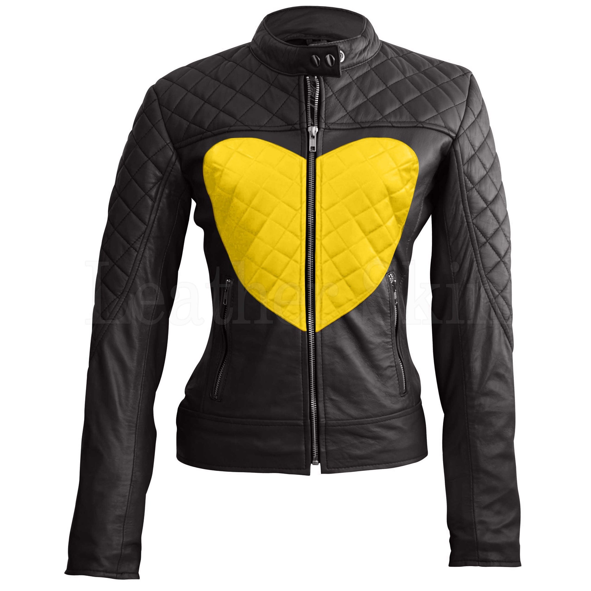 Leather Skin Women Shoulder Quilted Yellow Genuine Leather Jacket
