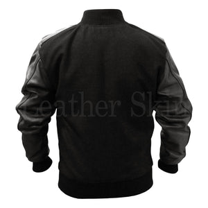 Fabric Jacket for Men with Leather Sleeves and Elastic Bottom