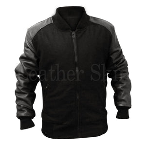 Men Black Fabric Jacket with Leather Sleeves