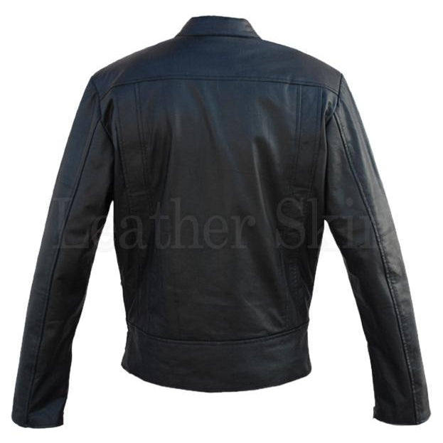 Real Black Leather Jacket for Men with Dual Zippers (Back)