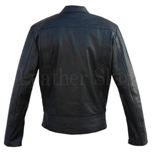 Real Black Leather Jacket for Men with Dual Zippers (Back)