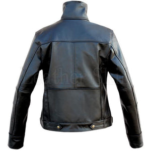 Ladies Black Genuine Leather Jacket with Long Collars (Back)