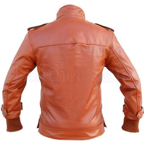 Men Maroon Genuine Leather Jacket (Back)