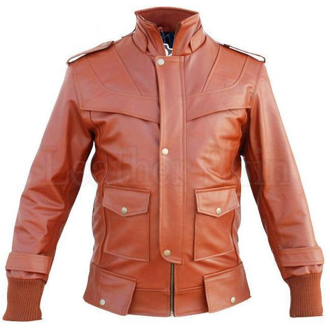 Maroon Red Leather Jacket for Men with Front Pockets