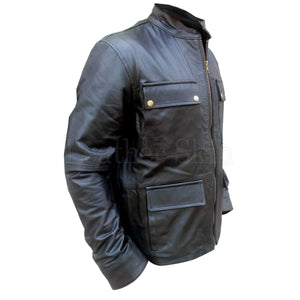 Black Leather Jacket with Flap Pockets