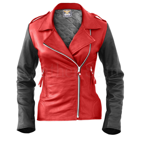 Home / Products / Leather Skin Women Red Brando Genuine Leather Jacket ...