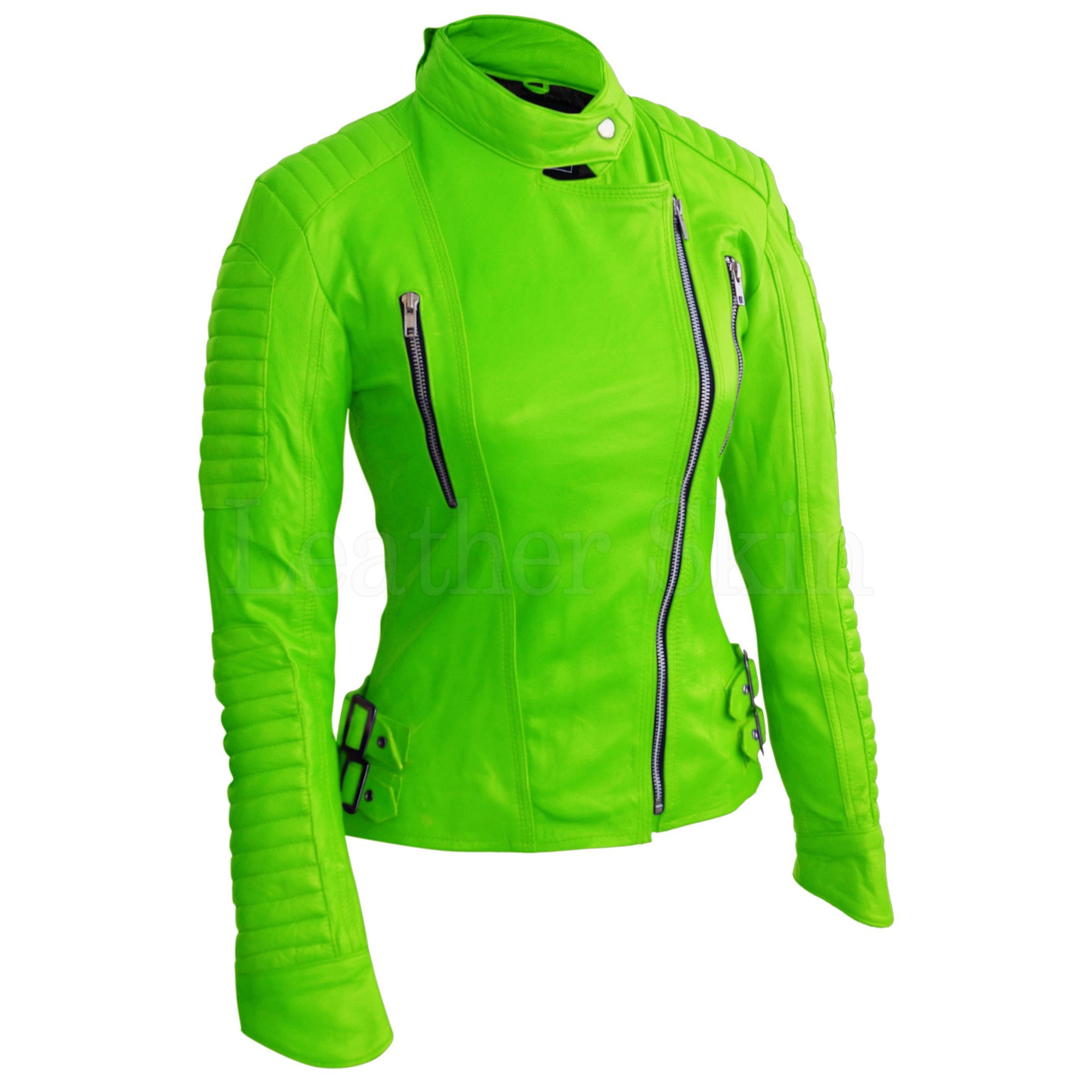 Home / Products / Parrot Green Brando Shoulder Padded Genuine Leather ...