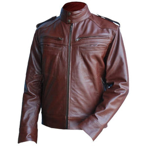 Men Reddish Brown Genuine Leather Jacket for Bikers