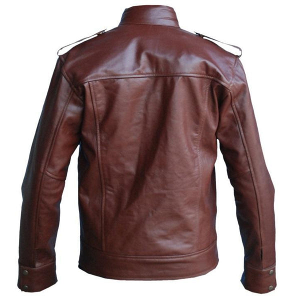 Leather Skin Men Reddish Brown Genuine Leather Jacket