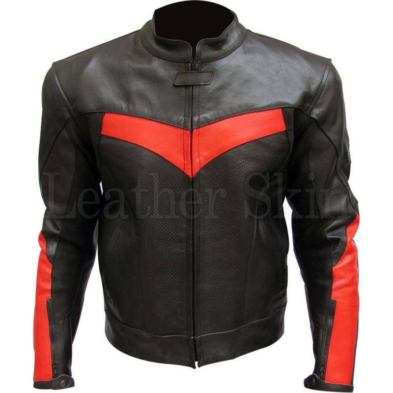 Black Leather Jacket with Red Stripes for Racing