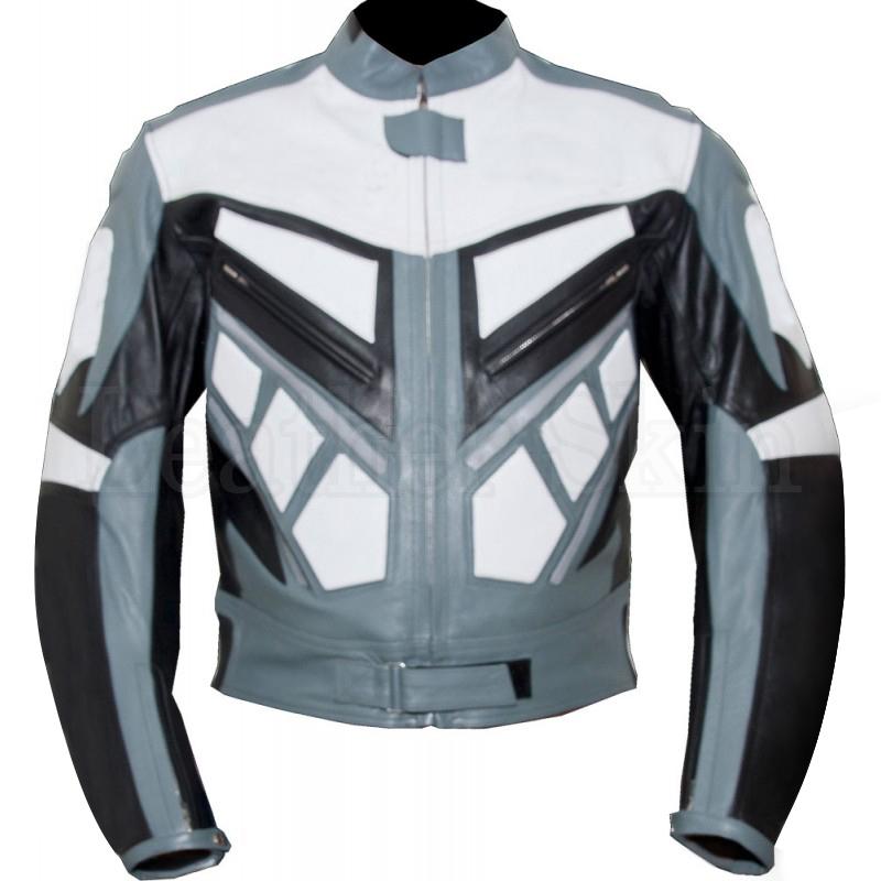 Men Gray Biker Genuine Leather Jacket