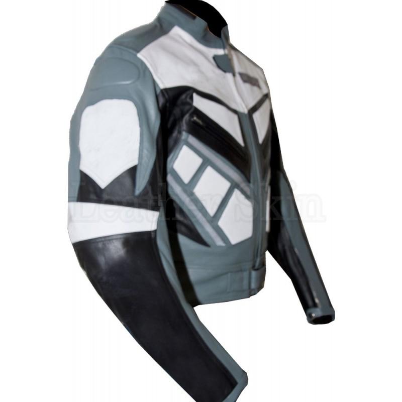 Men Grey Biker Genuine Leather Jacket