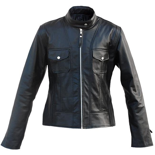 Leather Skin Black Unisex Premium Genuine Leather Jacket w/ Front Pockets