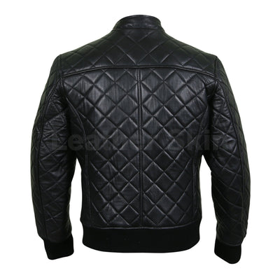 Leather Skin Men Black Diamond Quilted Genuine Leather Jacket