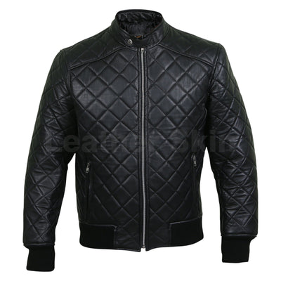 Home / Products / Leather Skin Men Black Diamond Quilted Genuine ...