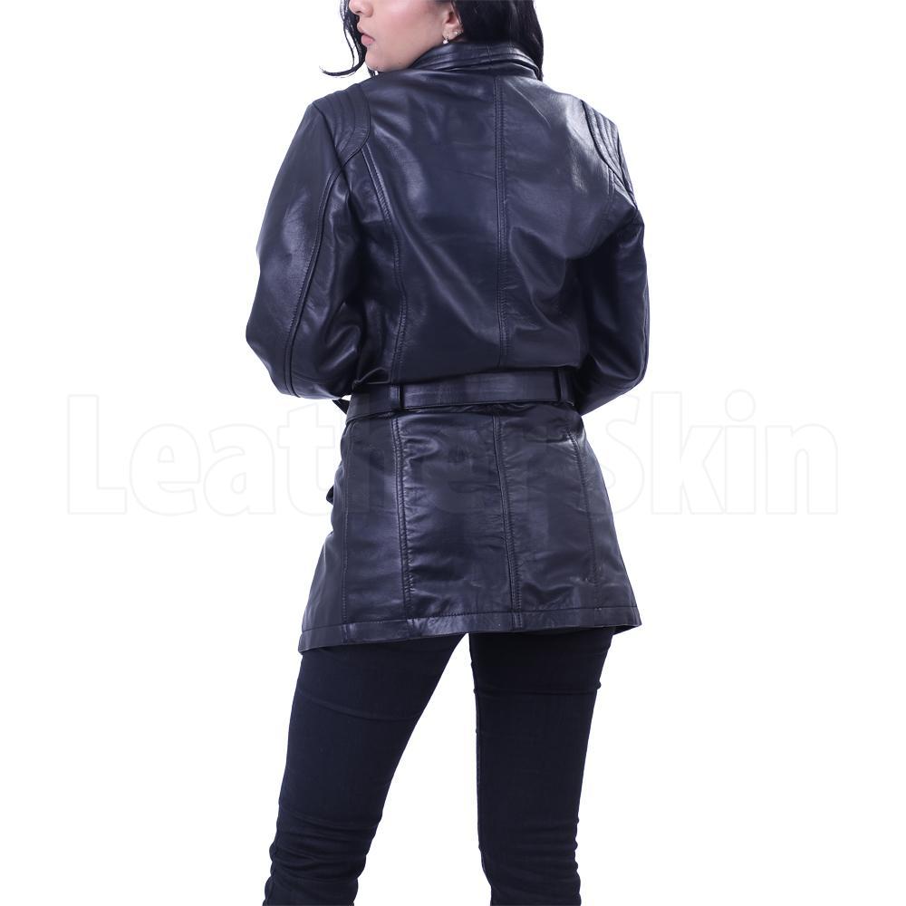 Classic Genuine Leather Jacket in Black for Women