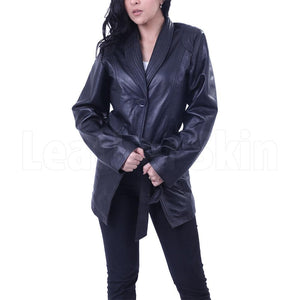 Leather Skin Women Black Belted Fashion Premium Genuine Leather Coat