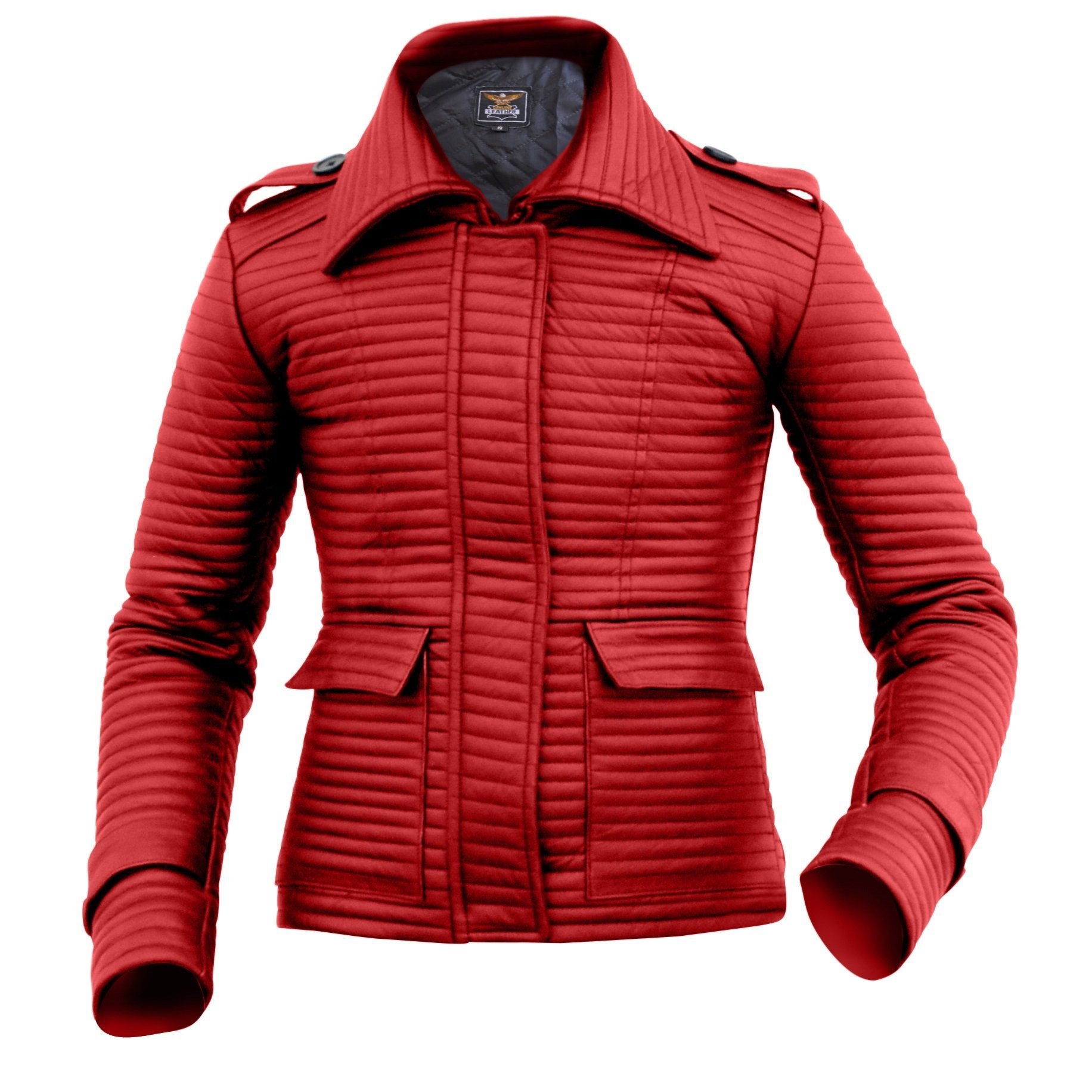 Leather Skin Women Red Rib Quilted Genuine Leather Jacket