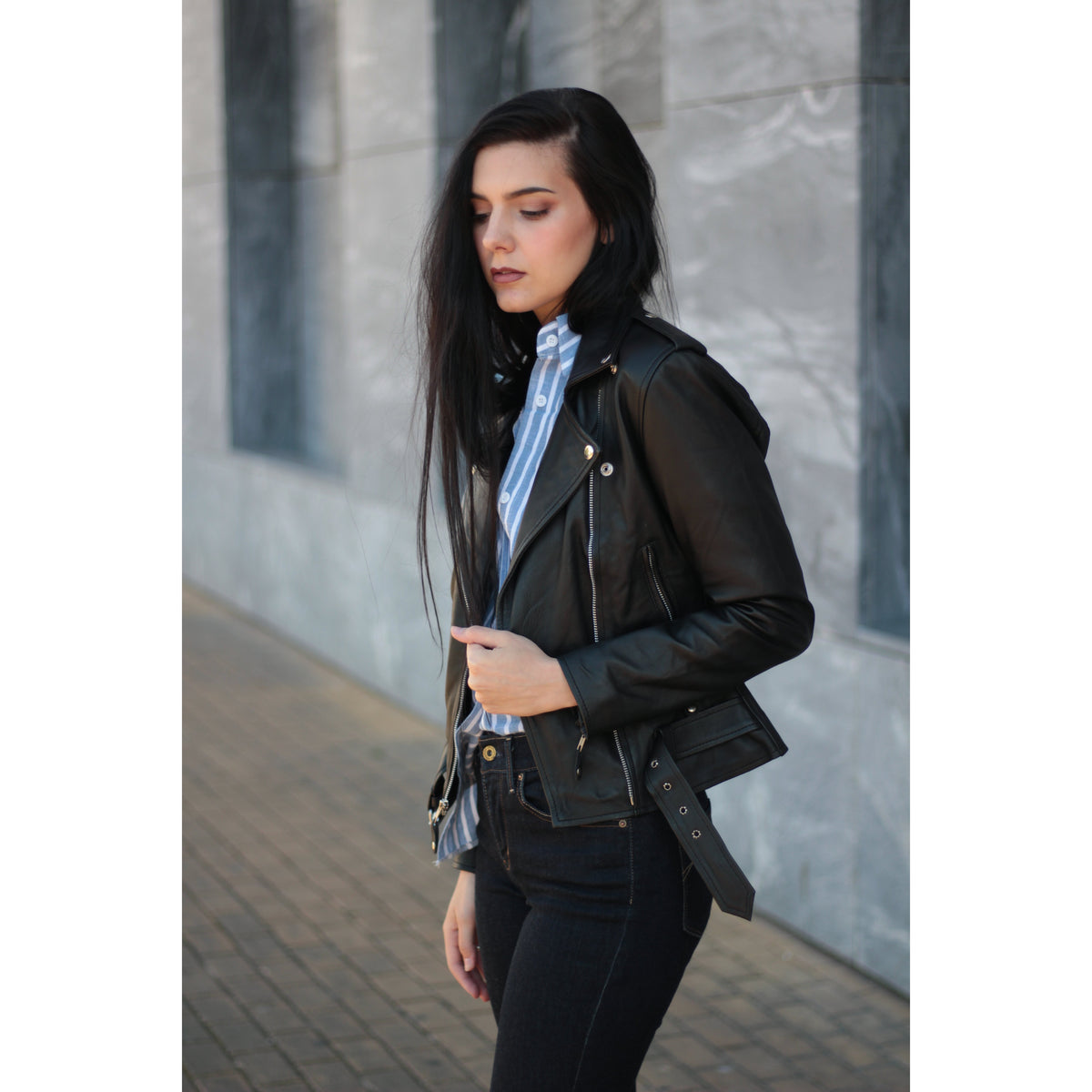 Leather Skin Brando Women Black Biker Motorcycle Leather Jacket