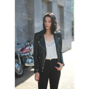 Leather Skin Brando Women Black Biker Motorcycle Leather Jacket