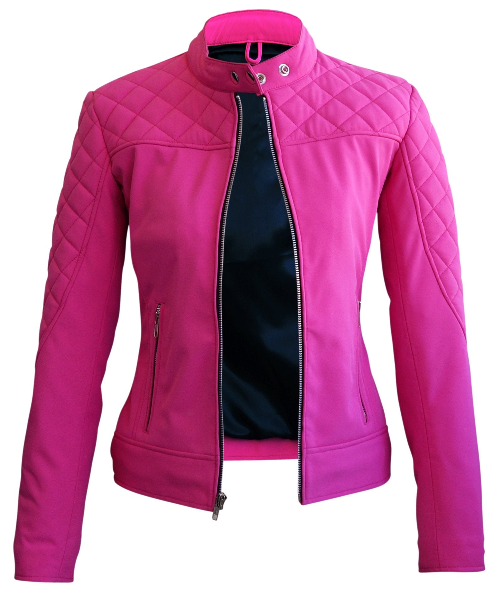 Women Pink Softshell Quilted Jacket with Black Lining