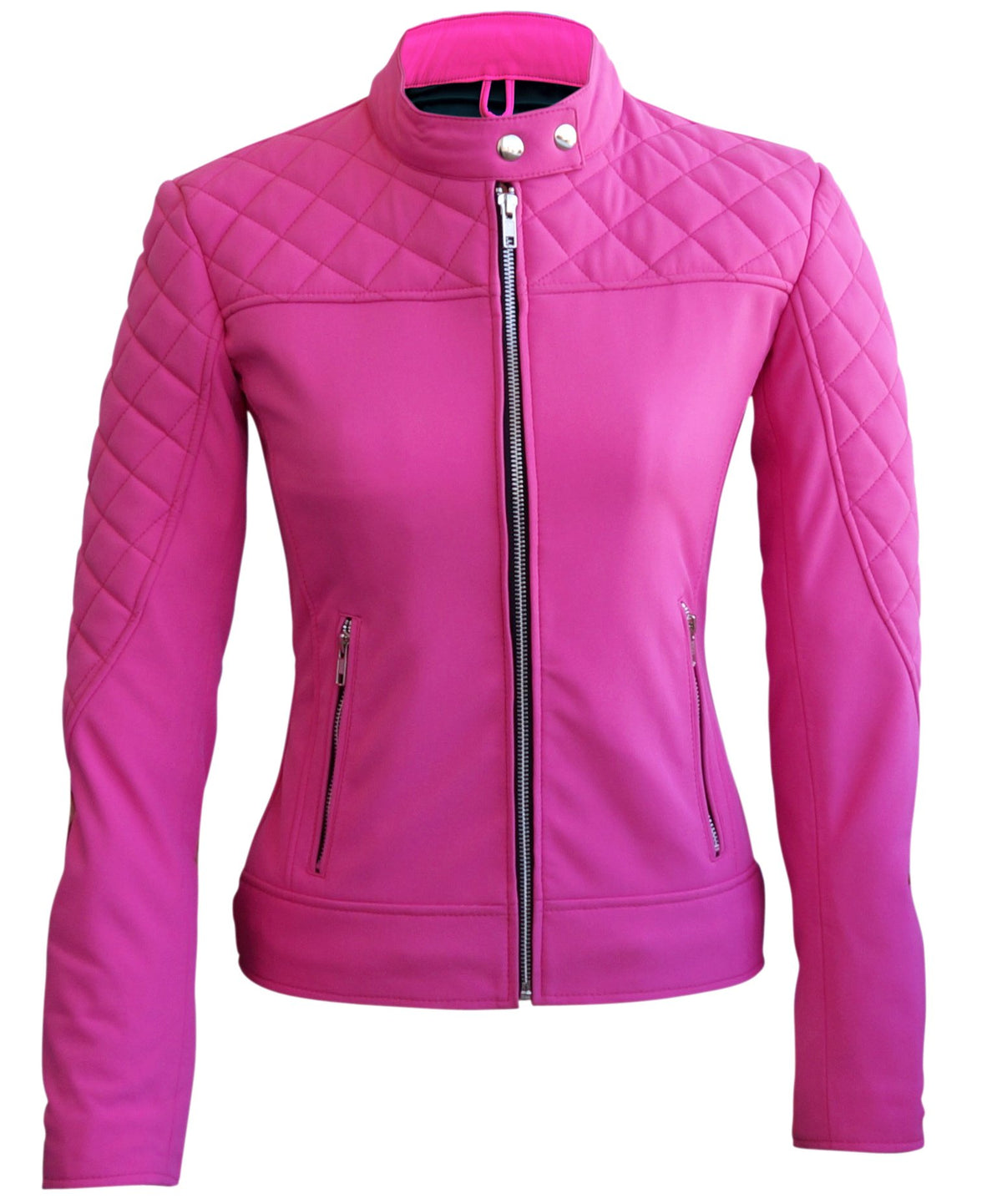 Women Pink Softshell Quilted Jacket with Black Lining