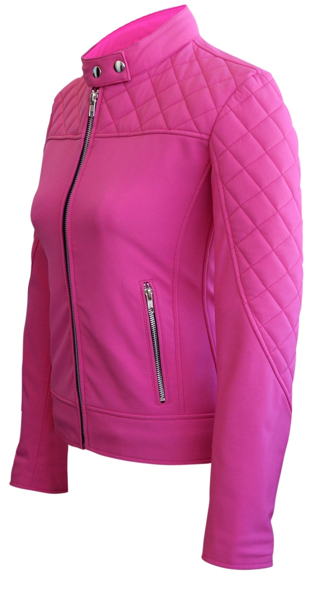 Women Pink Softshell Quilted Jacket with Black Lining