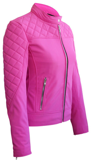 Women Pink Softshell Quilted Jacket with Black Lining