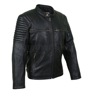mens black real leather jacket quilted