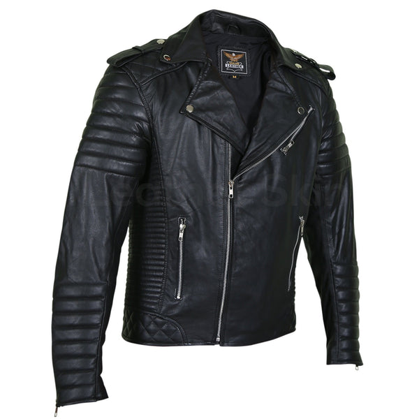 Home / Products / Men Black Brando Motorcycle Leather Jacket with ...