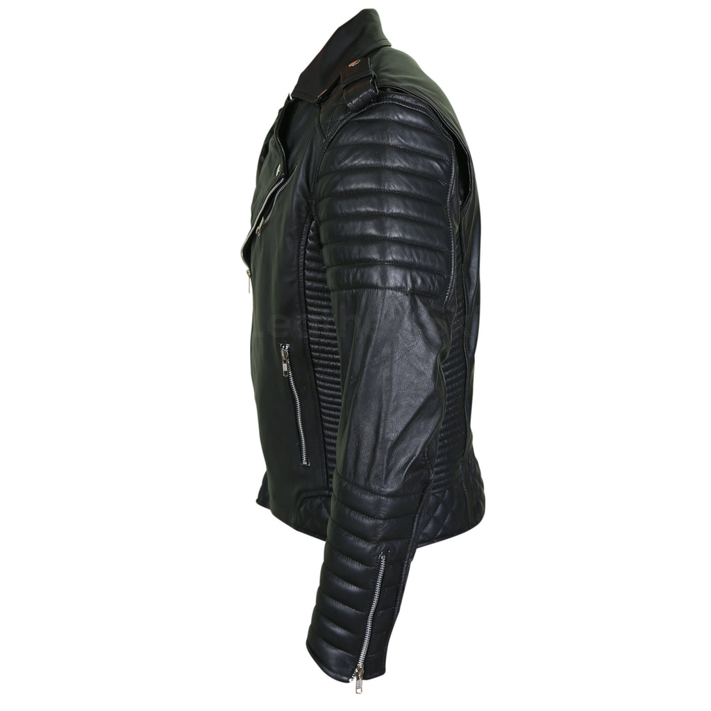 Leather Motorcycle Jacket With Armor Men's D Pocket Black Leather