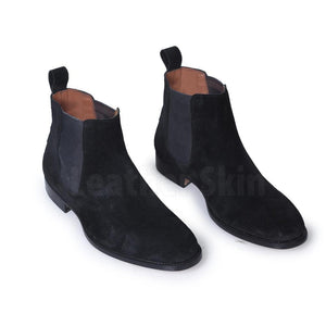 Men Black Chelsea Pull On Suede Leather Boots