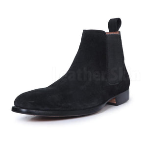 Men Black Chelsea Pull On Suede Leather Boots