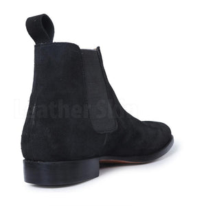 Men Black Chelsea Pull On Suede Leather Boots