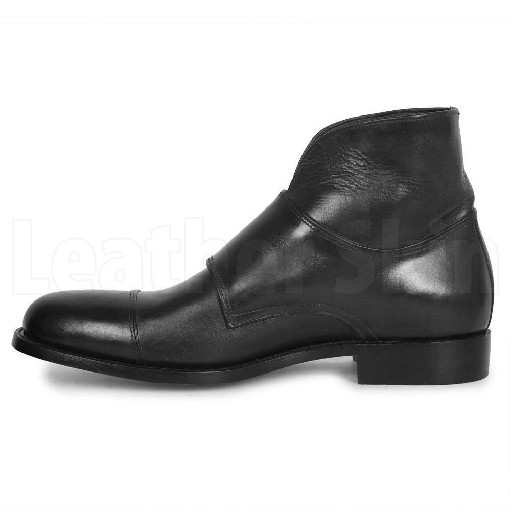 Men Black Double Monk Chukka Genuine Leather Boots