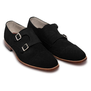 Men Black Double Monk Suede Leather Shoes