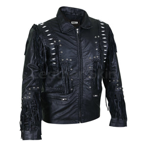 black mens leather jacket with beads