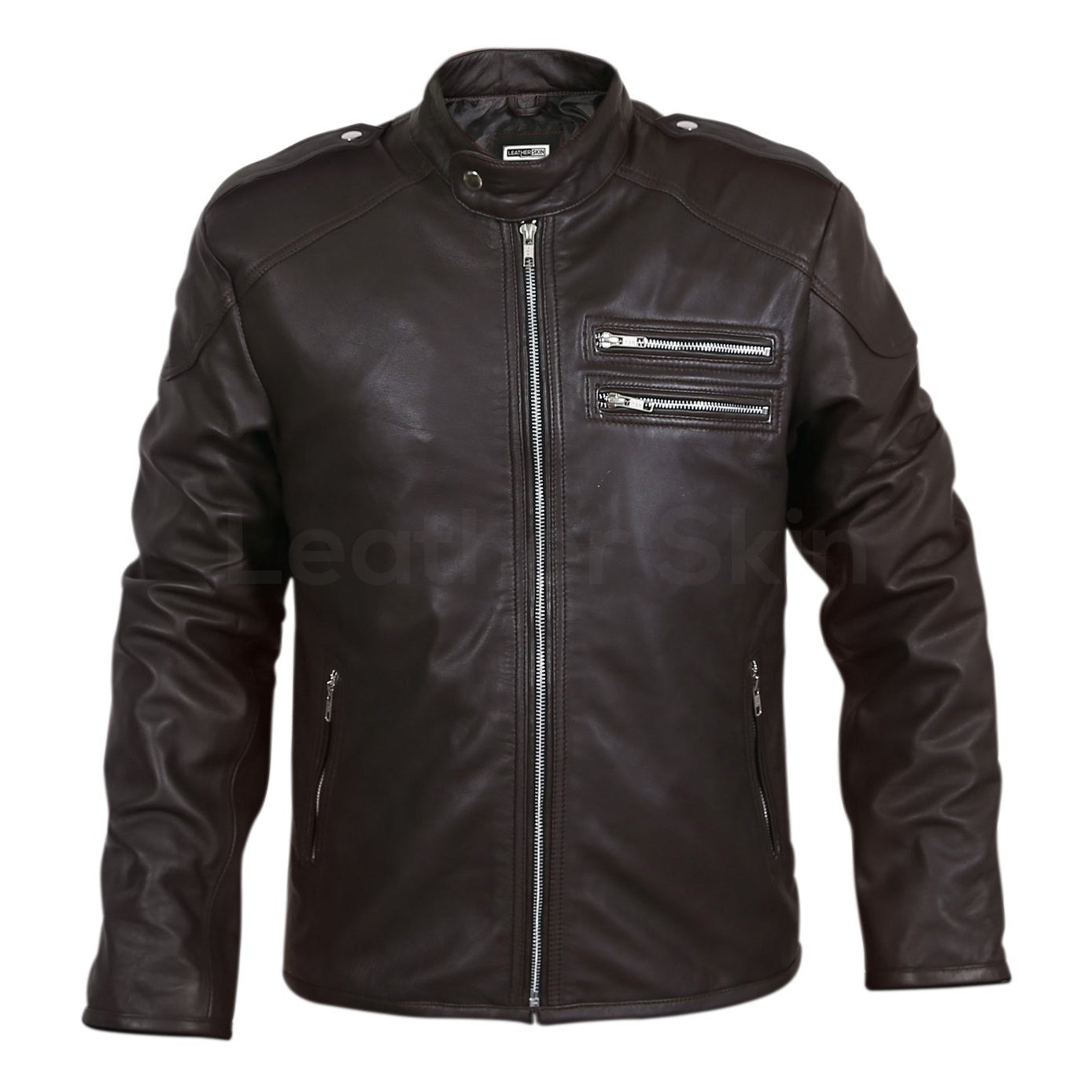 two zippers on chest leather jacket