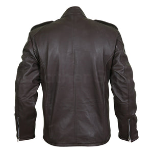 Men Black Genuine Leather Jacket with Double zippers on chest