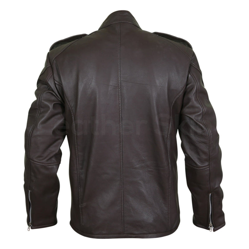 Men Black Genuine Leather Jacket with Double zippers on chest