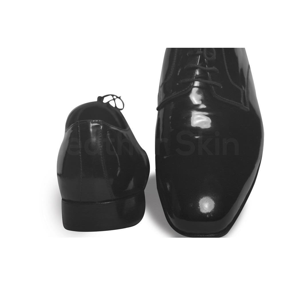 Men Black Glossy Patent Derby Genuine Leather Shoes with Laces - Leather Skin Shop Men Black Glossy Patent Derby Genuine Leather Shoes with Laces - Leather Skin Shop